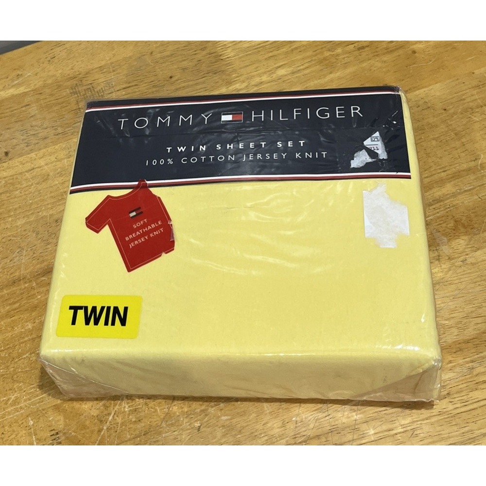 Tommy Hilfiger Twin Yellow Sheet‎ Set 100% Cotton Jersey Knit New
